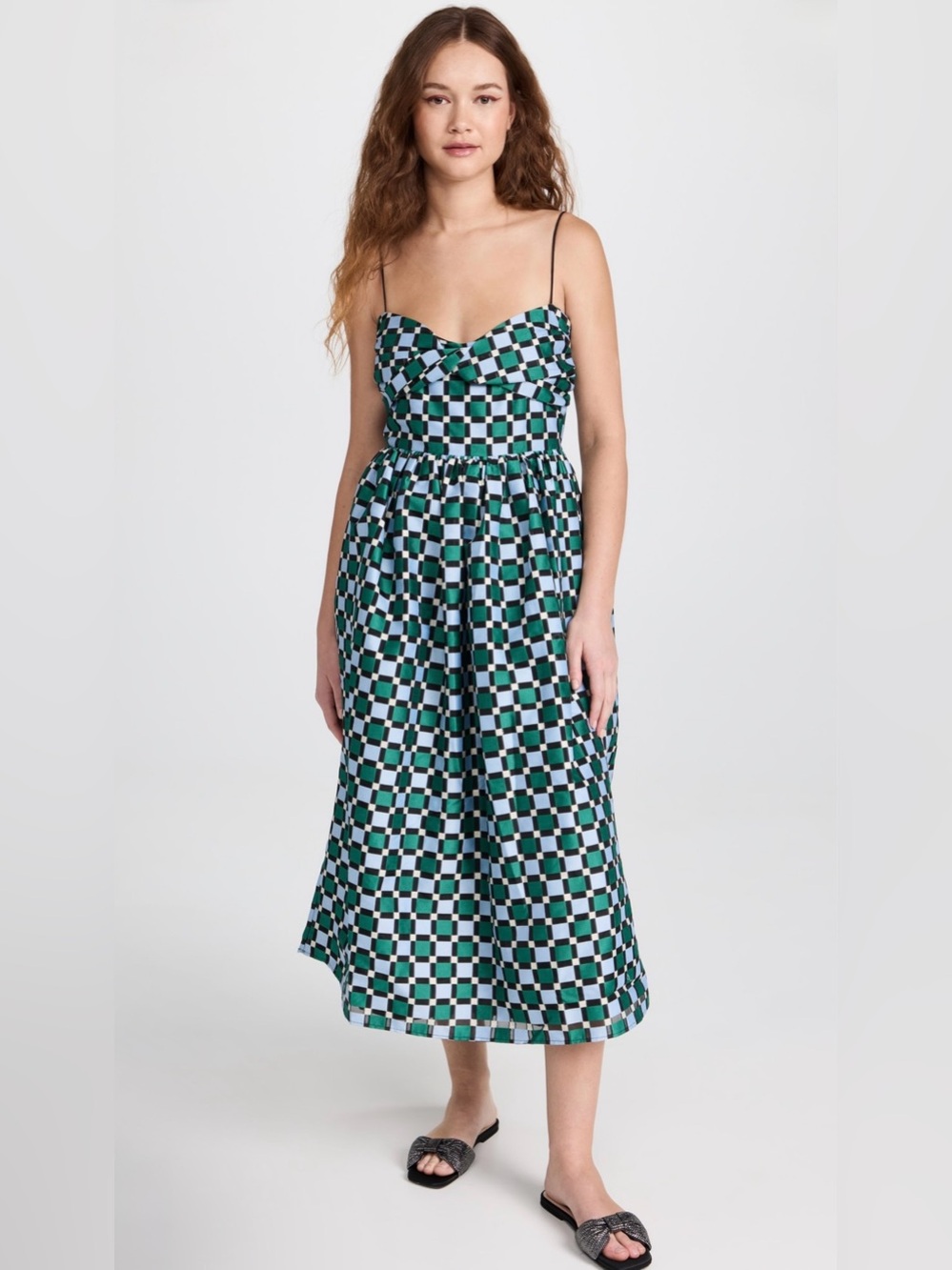 STINE GOYA Arya Organza Jacquard Check Satin Midi Dress Sz XS